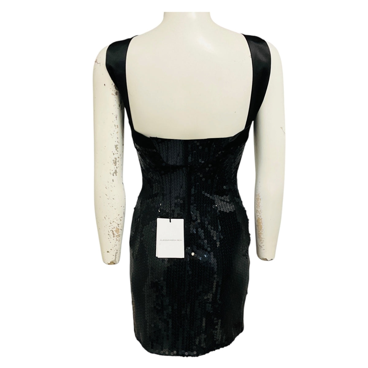 Alessandra Rich Black Sequin Mini Dress with Silk Bow