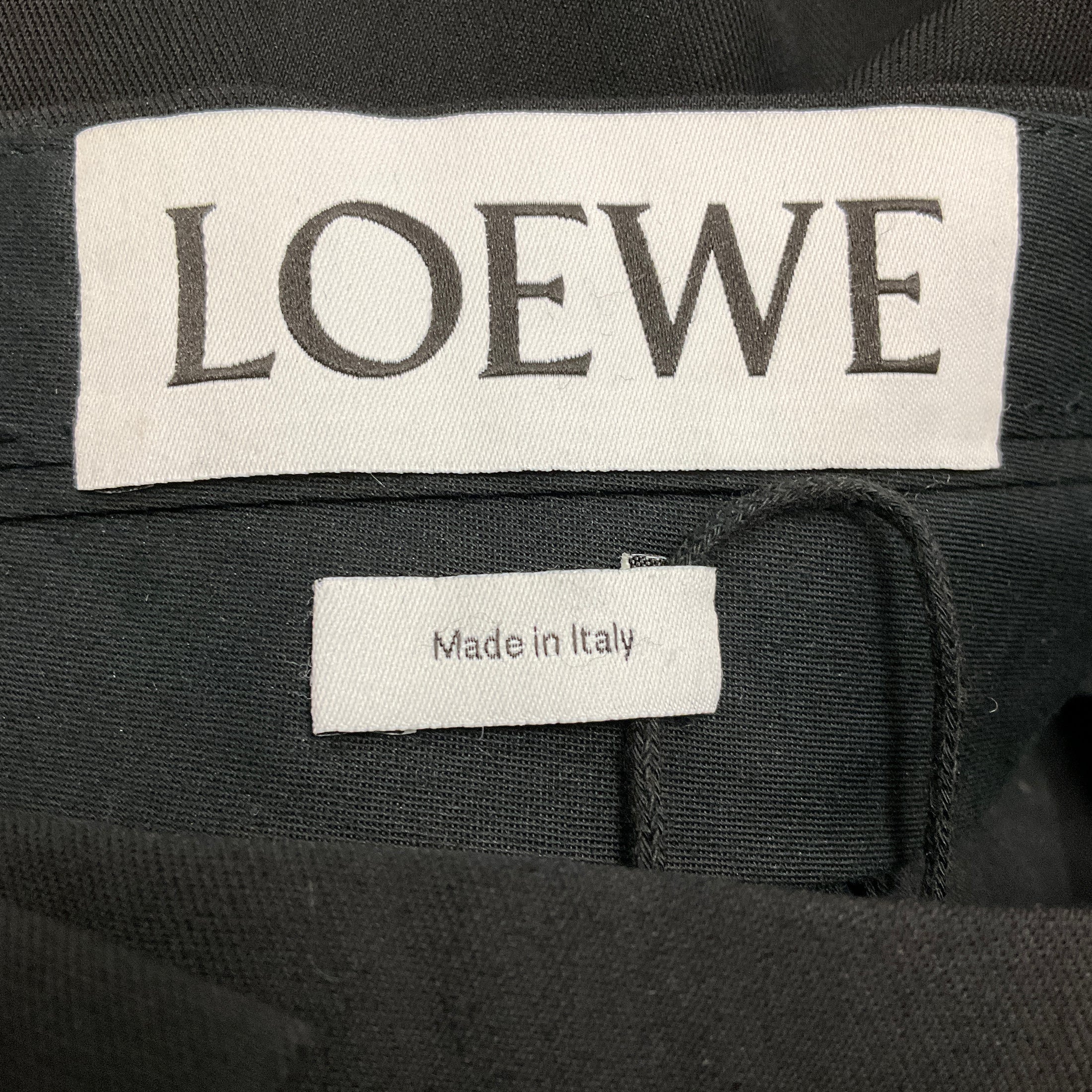 Loewe Black / Tan Lambskin Leather Trimmed Viscose Stretch Pants