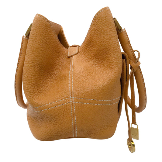 Loro Piana Tan Pebbled Leather Double Top Handle Mini Globe Handbag