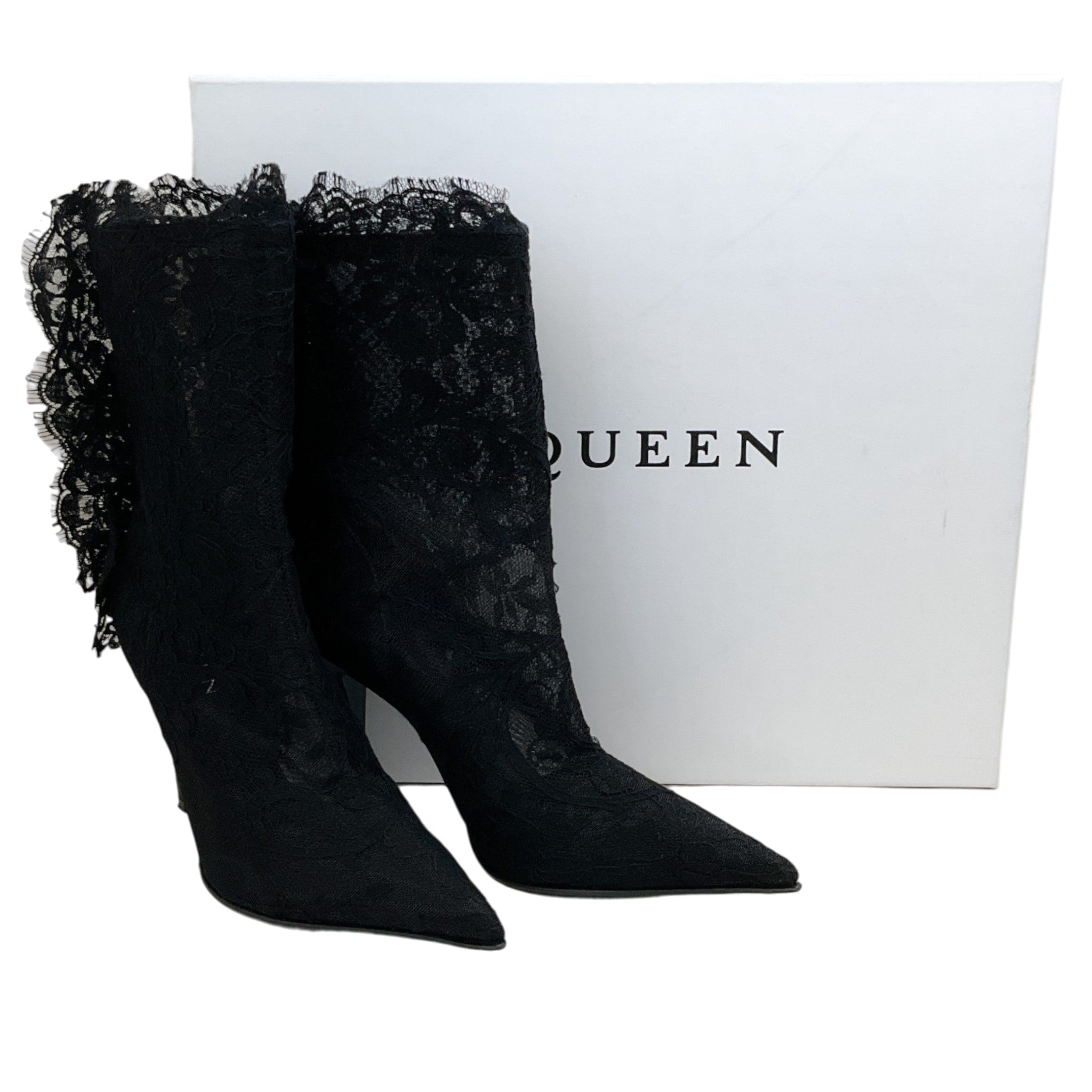 Alexander McQueen Black Lace Heron Boots
