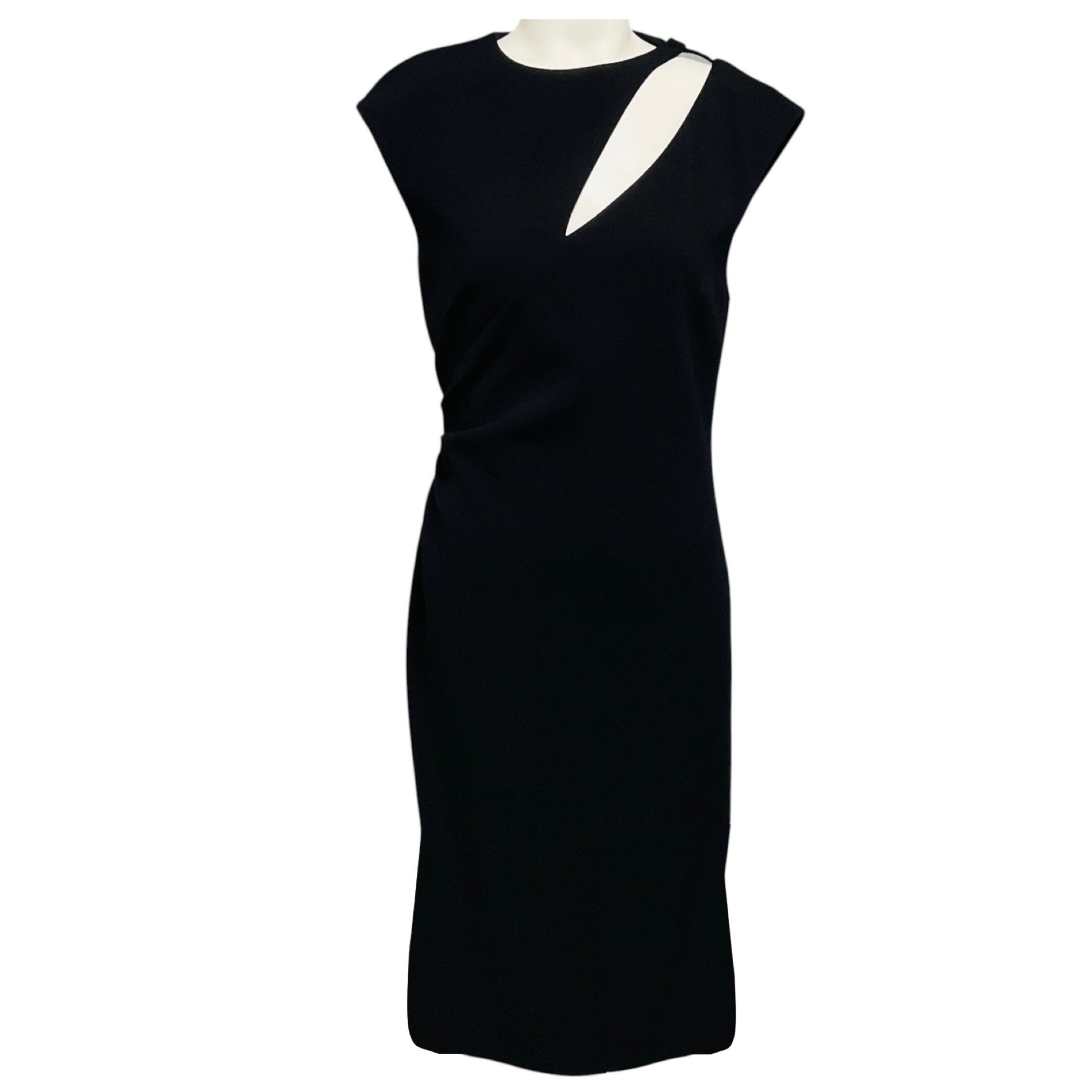 Emilio Pucci Black Cut Out Detail Wool Crepe Midi Dress