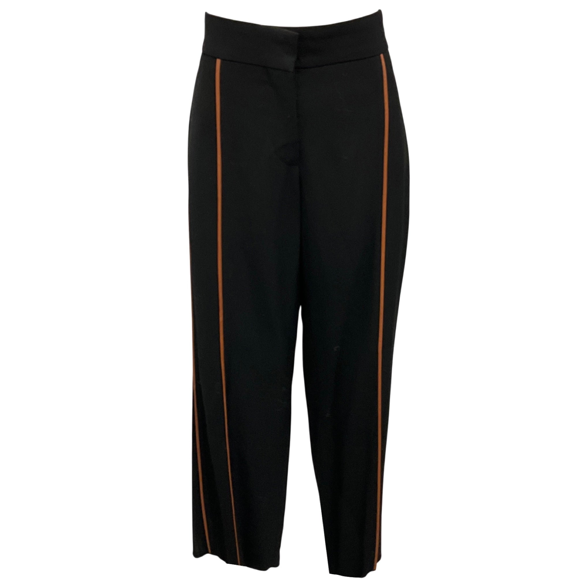 Loewe Black / Tan Lambskin Leather Trimmed Viscose Stretch Pants
