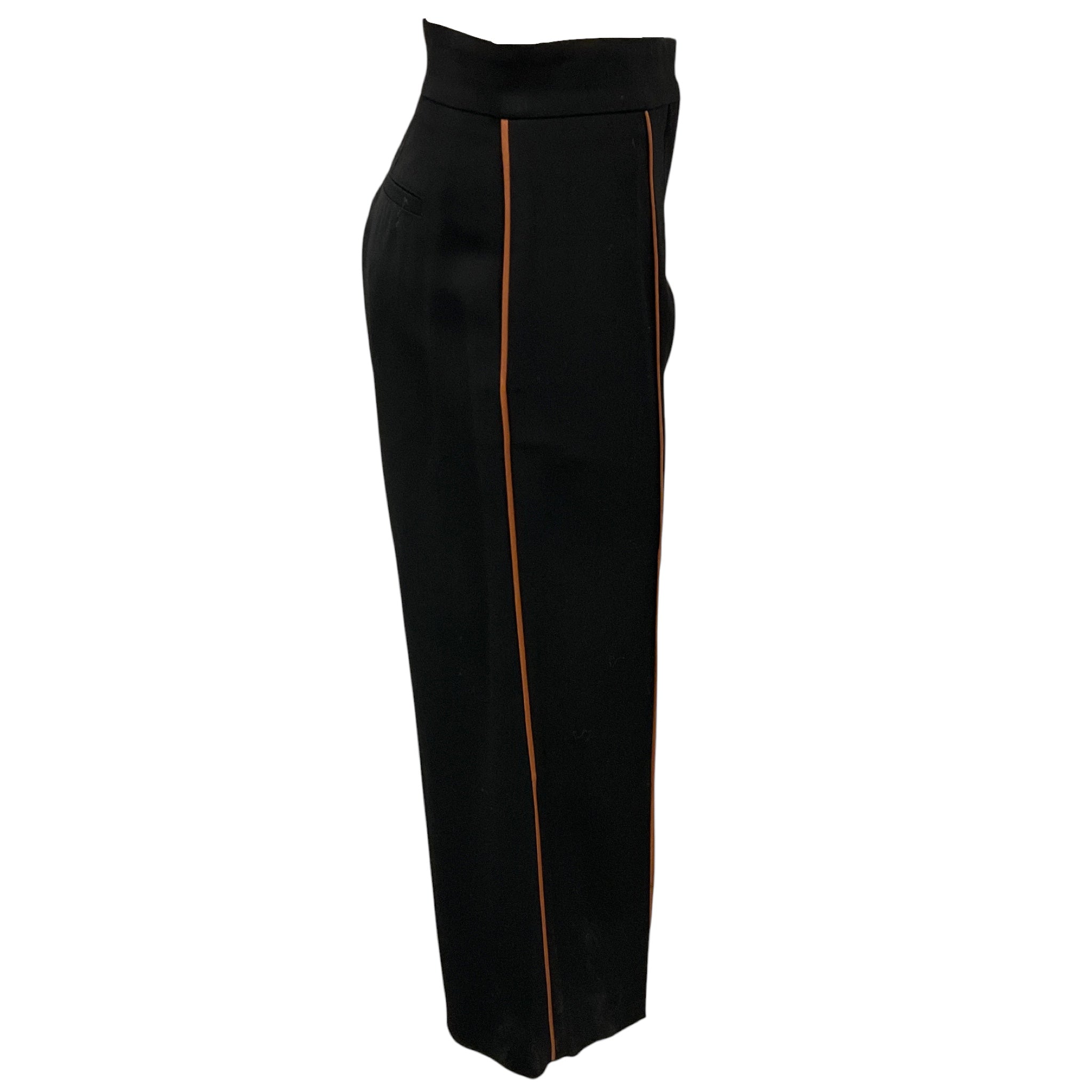 Loewe Black / Tan Lambskin Leather Trimmed Viscose Stretch Pants
