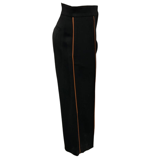 Loewe Black / Tan Lambskin Leather Trimmed Viscose Stretch Pants