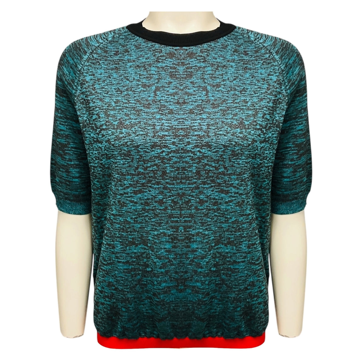 Marni Blue / Black / Red Short Sleeved Wool Knit Sweater Top
