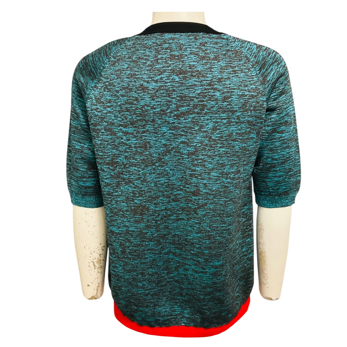 Marni Blue / Black / Red Short Sleeved Wool Knit Sweater Top