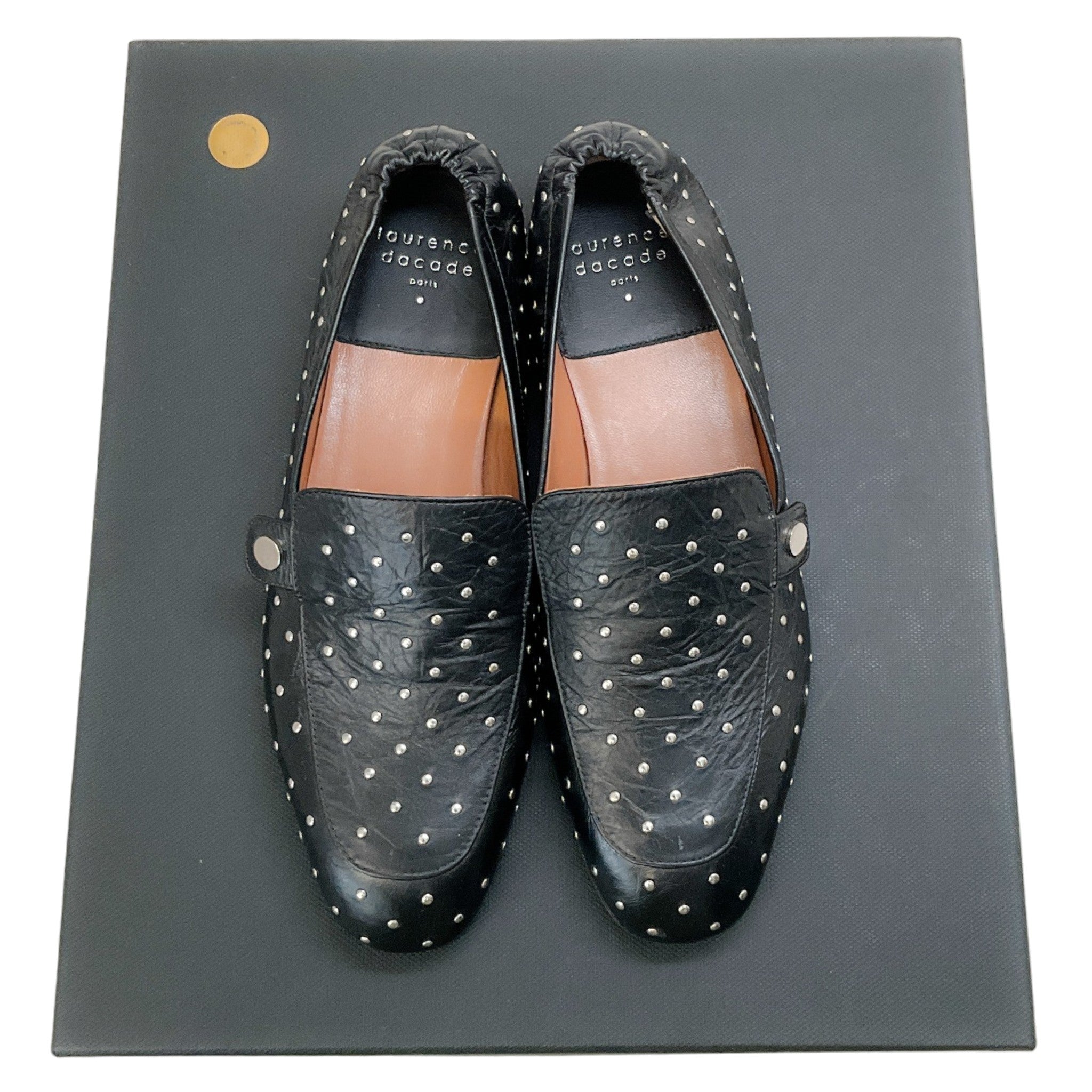 Laurence Dacade Black Leather Silver Studded Angela Loafers