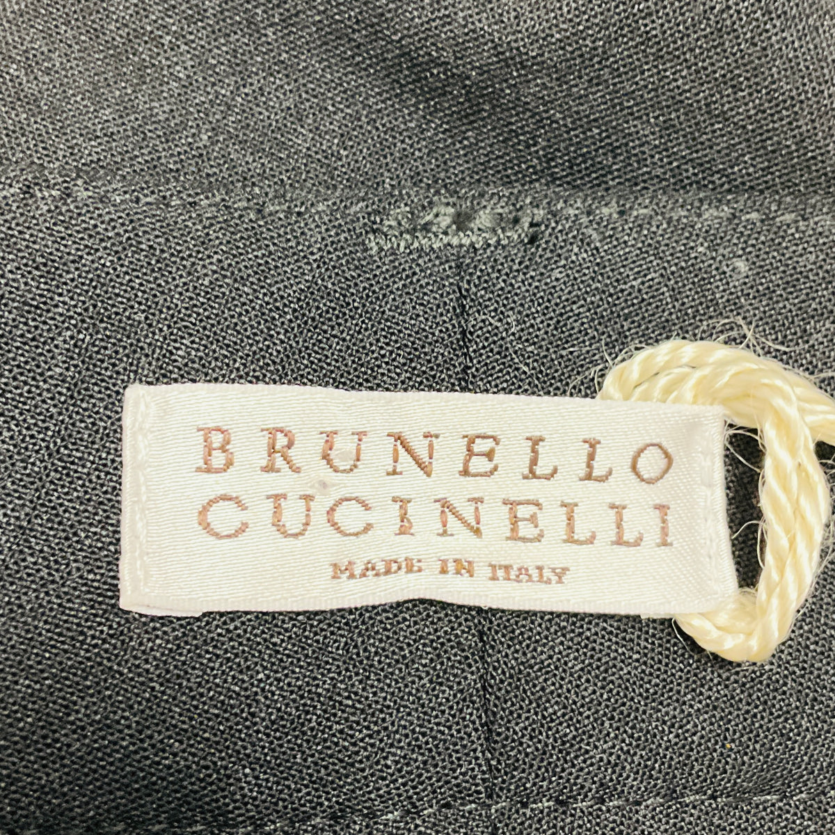 Brunello Cucinelli Charcoal Grey Monili Bead Embellished Cropped Mid Rise Wool Trousers in Black Stone