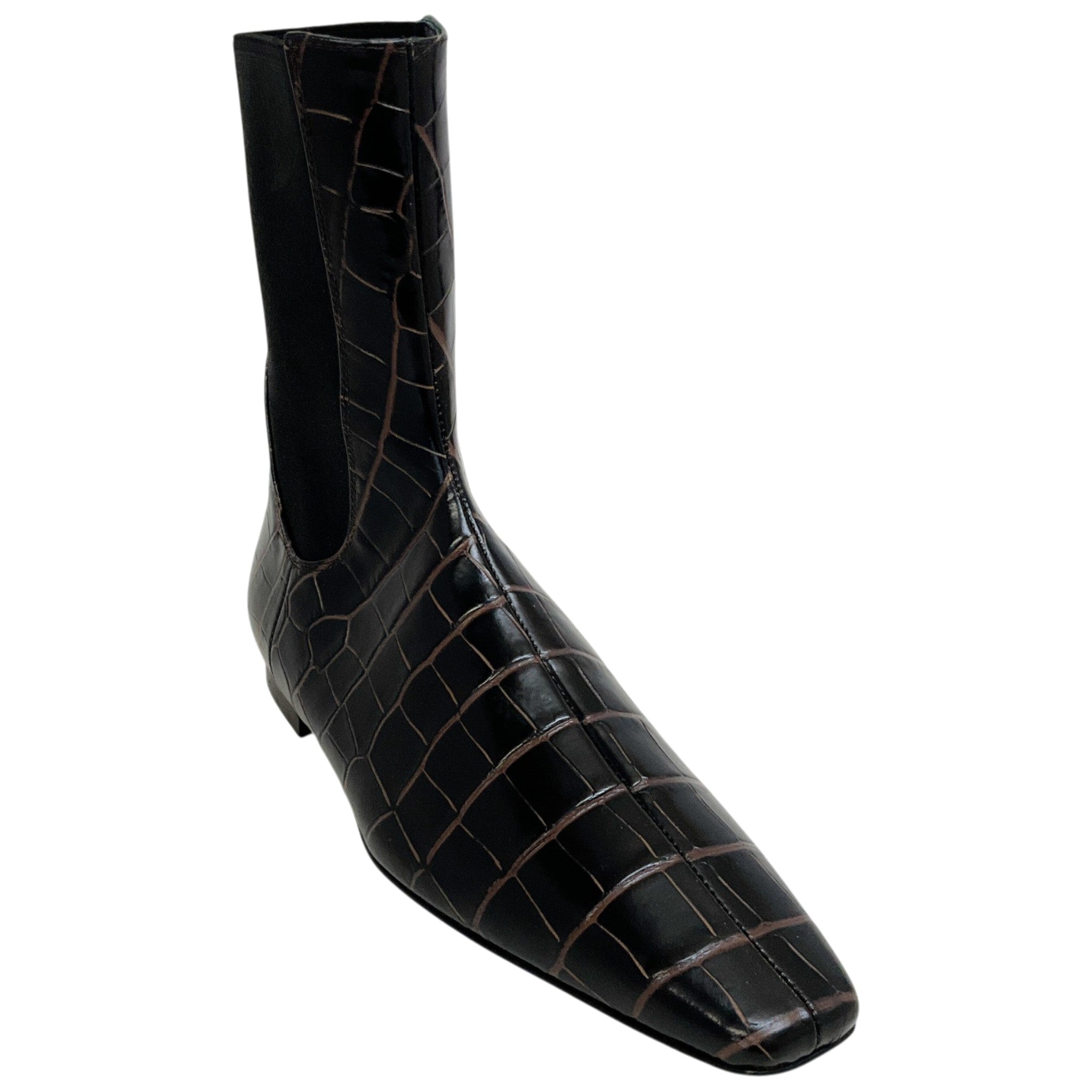 Toteme Dark Brown Croc Embossed Ankle Boots
