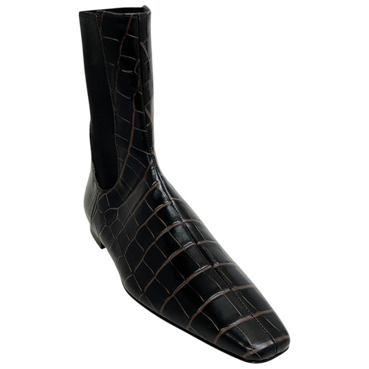 Toteme Dark Brown Croc Embossed Ankle Boots
