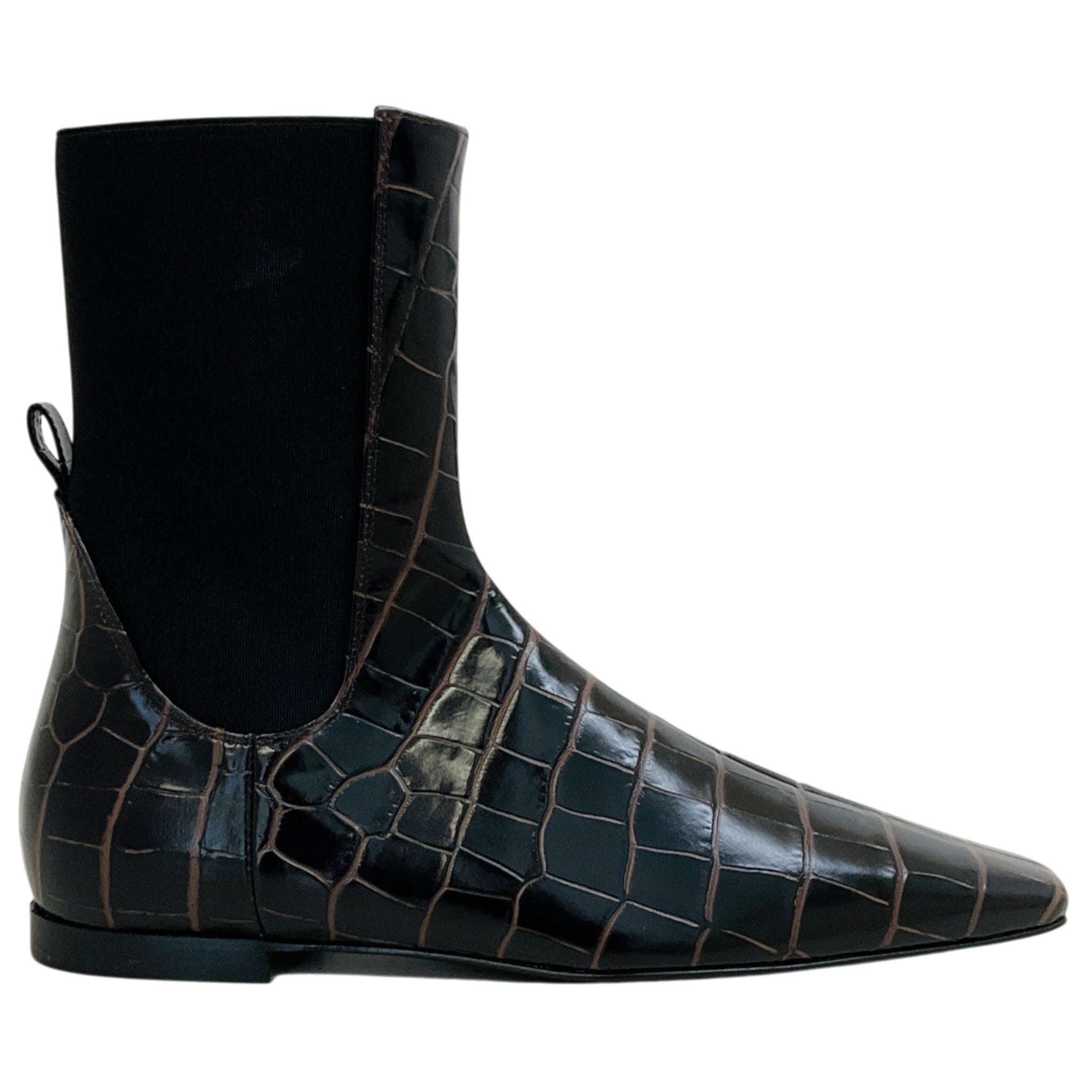 Toteme Dark Brown Croc Embossed Ankle Boots