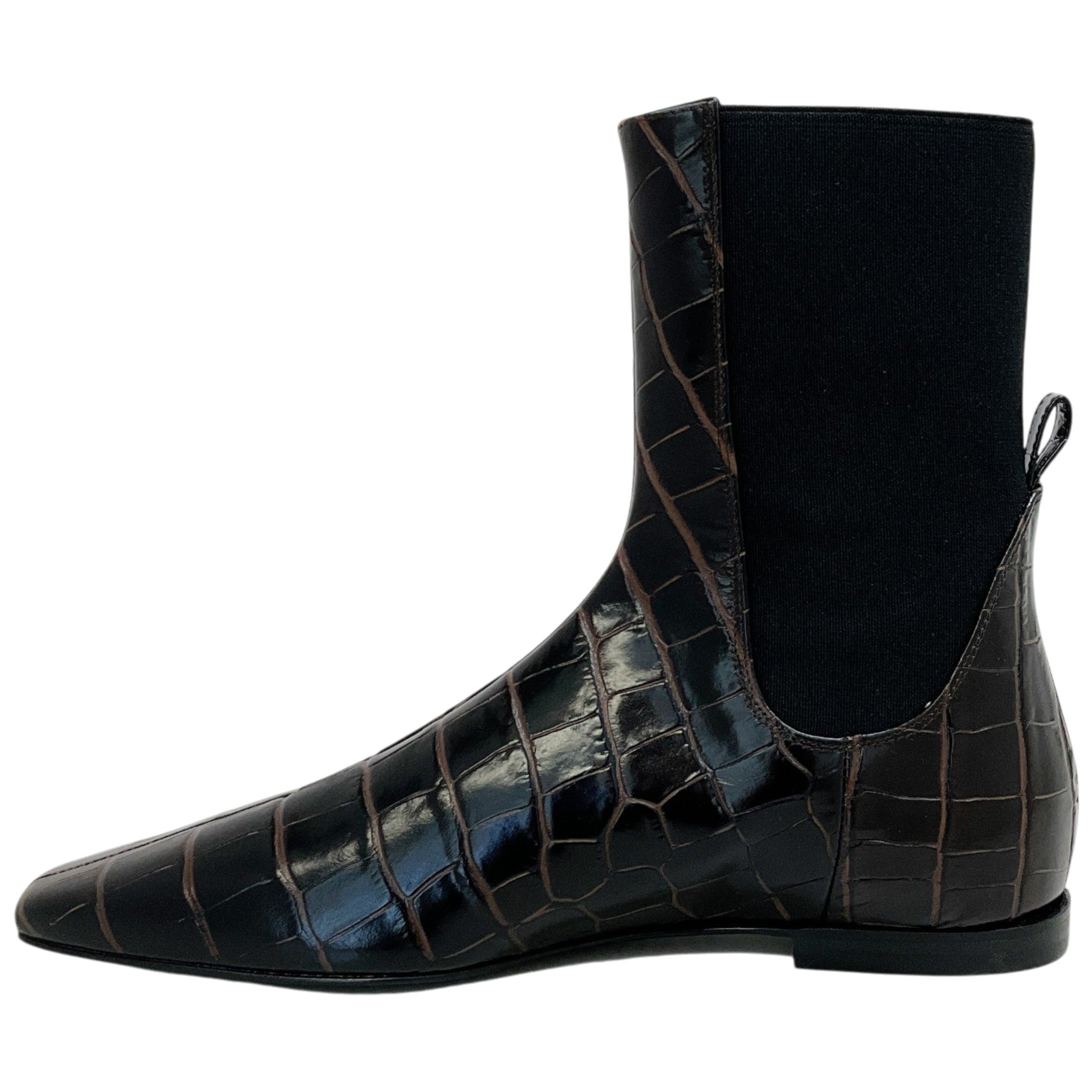 Toteme Dark Brown Croc Embossed Ankle Boots