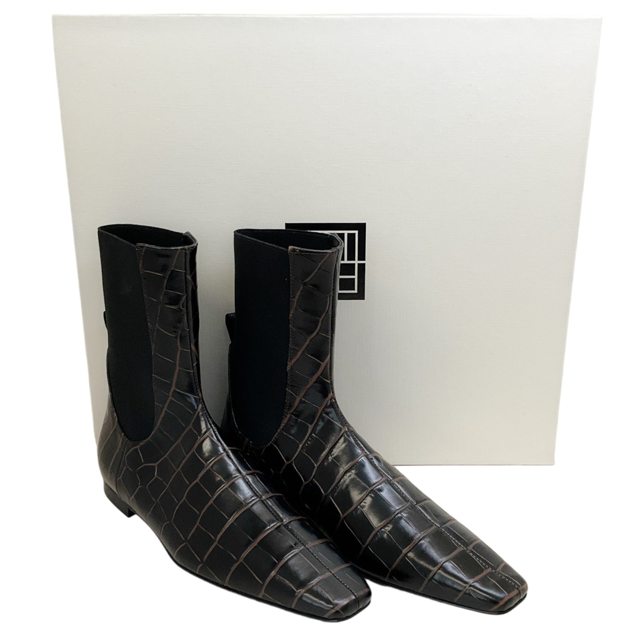 Toteme Dark Brown Croc Embossed Ankle Boots