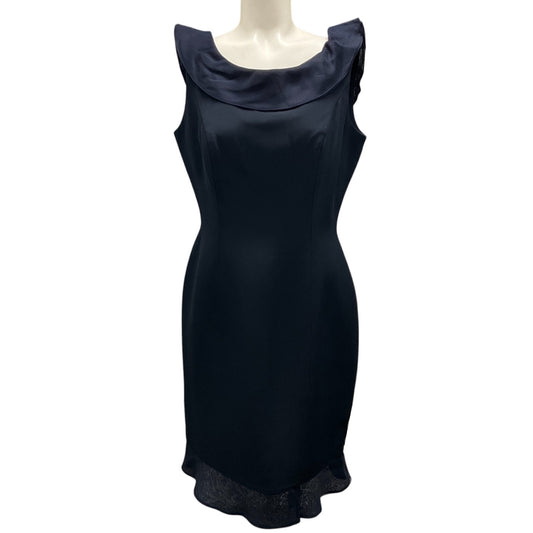 Roland Nivelais Navy Blue Ruffled Silk Dress