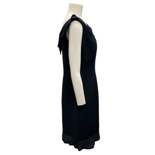 Roland Nivelais Navy Blue Ruffled Silk Dress