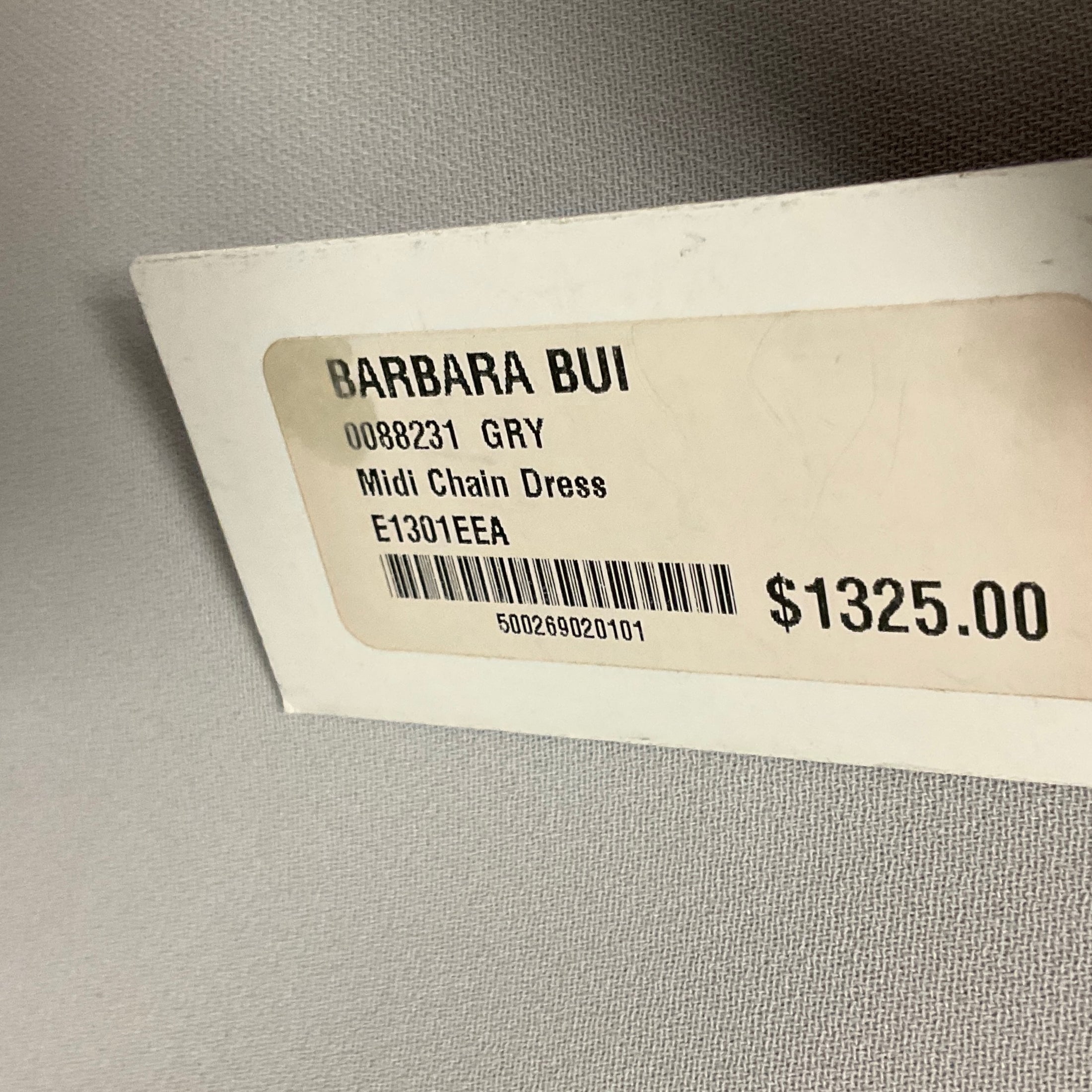 Barbara Bui Grey Crepe Midi Dress with Chain Jewel Neckline