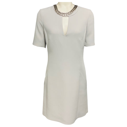 Barbara Bui Grey Crepe Midi Dress with Chain Jewel Neckline