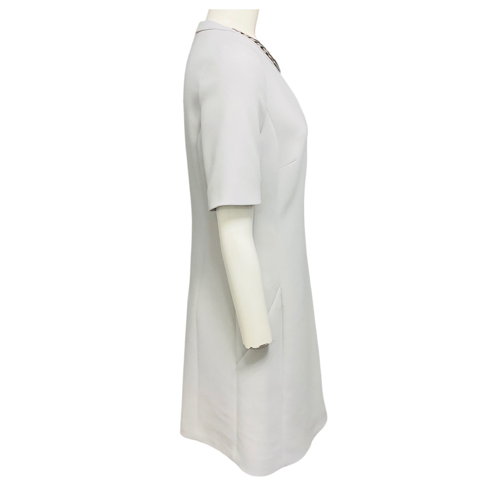 Barbara Bui Grey Crepe Midi Dress with Chain Jewel Neckline