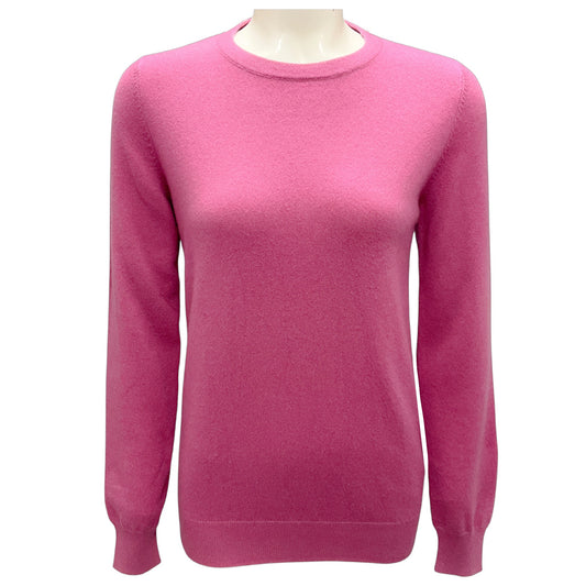 Brunello Cucinelli Pink Long Sleeved Cashmere Knit Crewneck Pullover Sweater with Monili