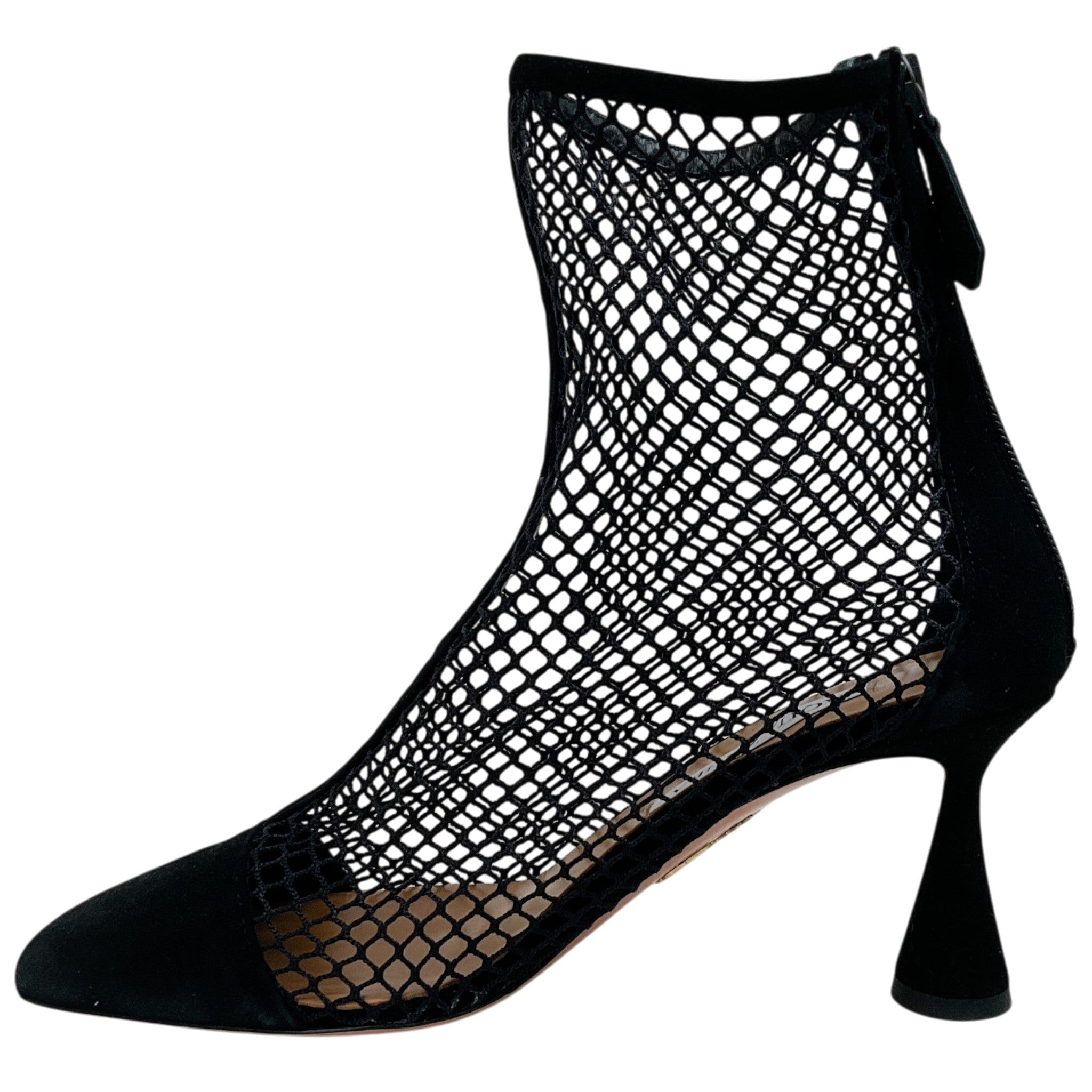 Aquazzura Black Suede / Net Amore 75 Booties