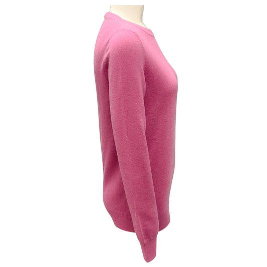 Brunello Cucinelli Pink Long Sleeved Cashmere Knit Crewneck Pullover Sweater with Monili