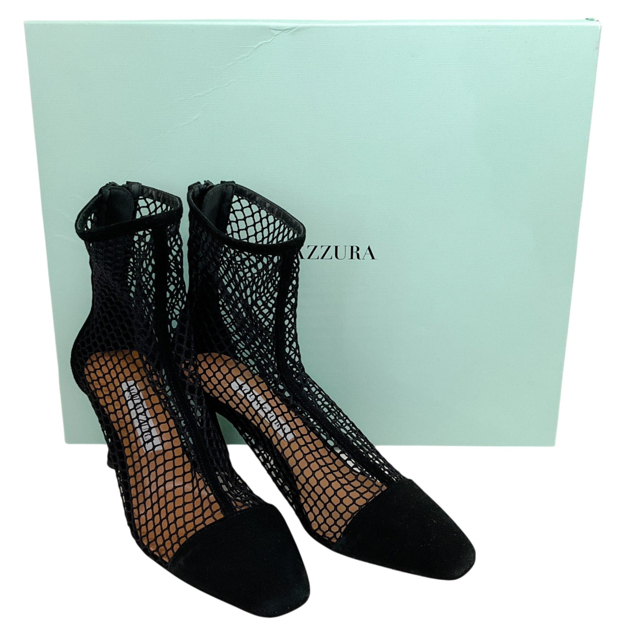 Aquazzura Black Suede / Net Amore 75 Booties