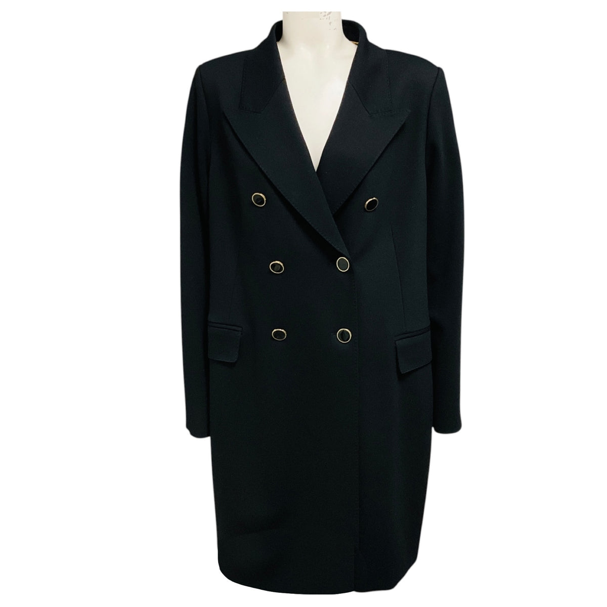 St. John Black Double Breasted Mid Length Coat