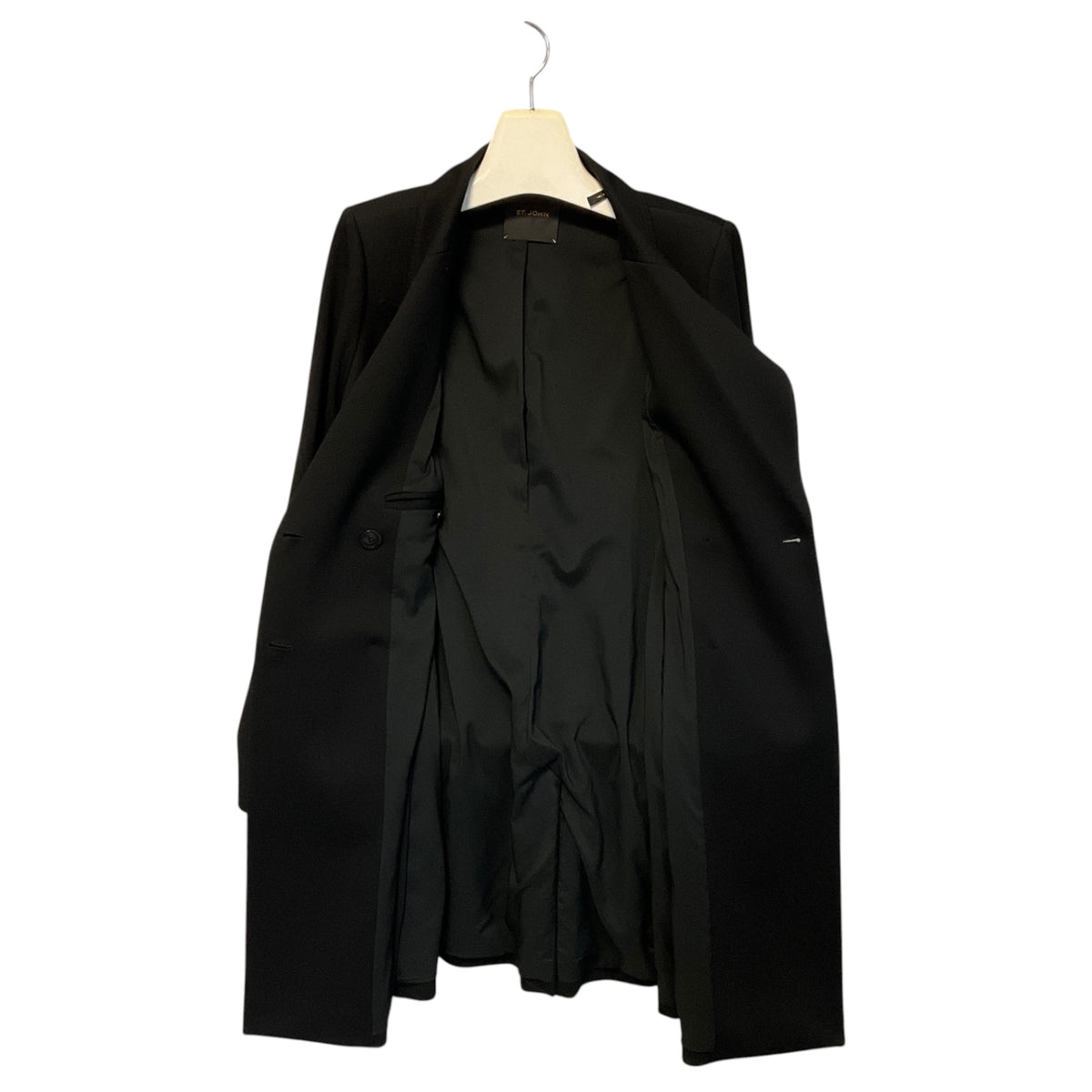 St. John Black Double Breasted Mid Length Coat