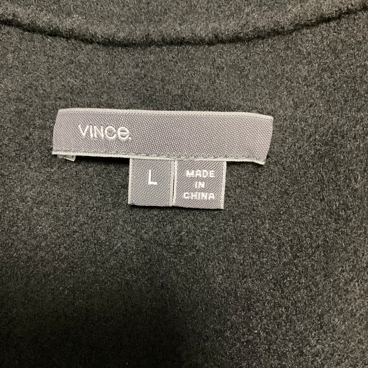 Vince Black Wool Coat with Calf Hair Trim