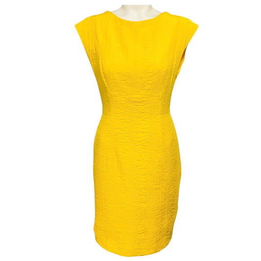 Escada Bright Yellow / Buttercup Cap Sleeved Textured Jacquard Diona Sheath Dress