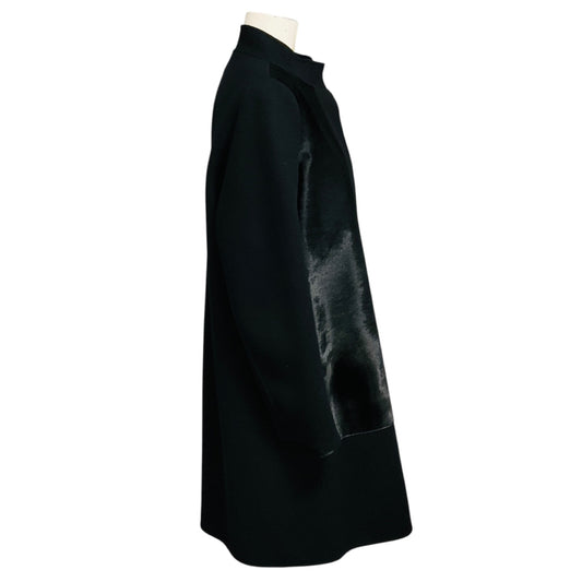 Vince Black Wool Coat with Calf Hair Trim
