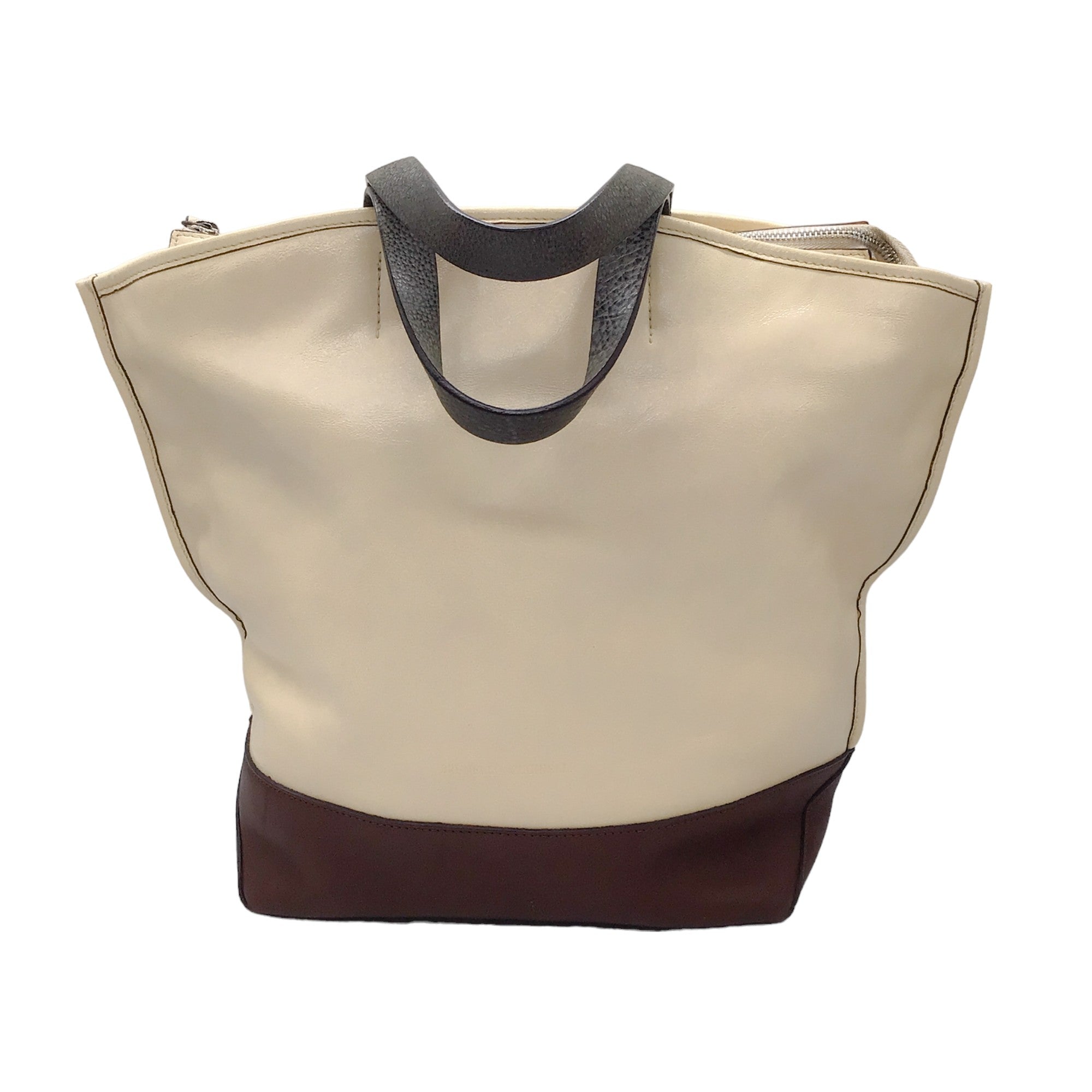 Bottega Venta Cream / Brown Colorblock Leather Handbag