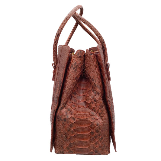 Nancy Gonzalez Red Python Skin Leather Double Top Handle Satchel Handbag