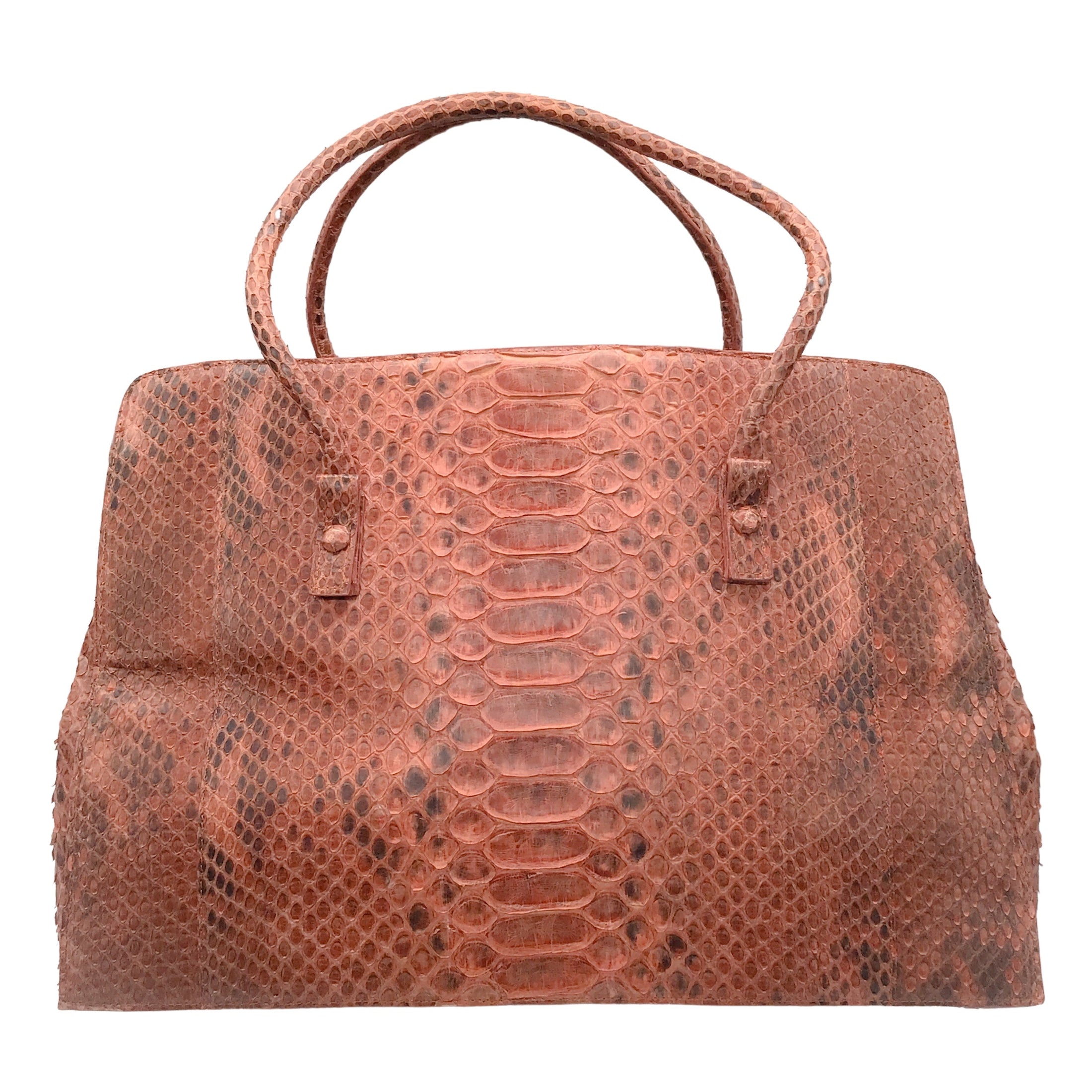 Nancy Gonzalez Red Python Skin Leather Double Top Handle Satchel Handbag
