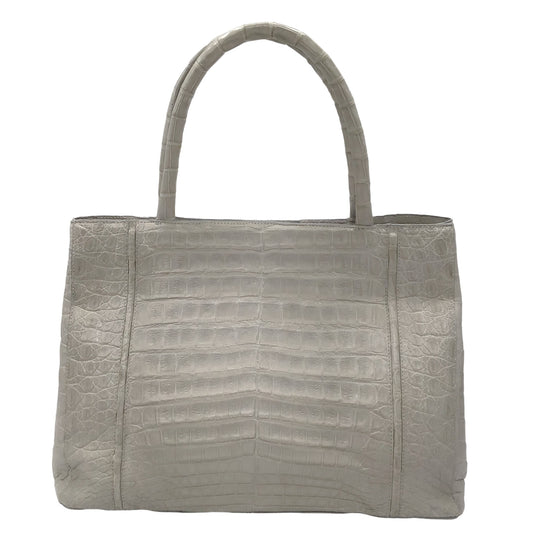 Nancy Gonzalez Light Grey Genuine Crocodile Skin Leather Double Top Handle Bag