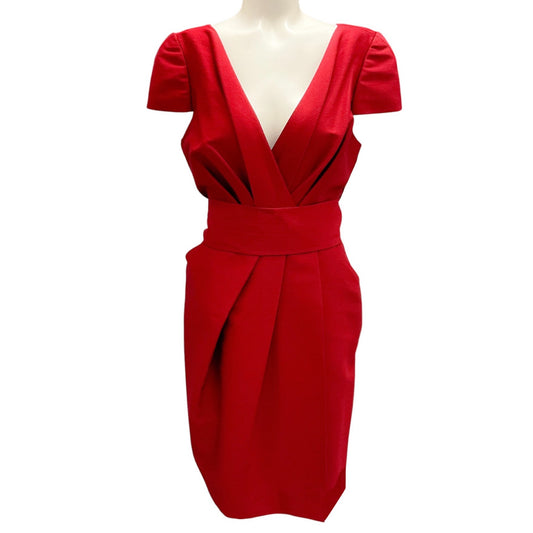 J. Mendel Red Cap Sleeved Belted Wool Cocktail Dress