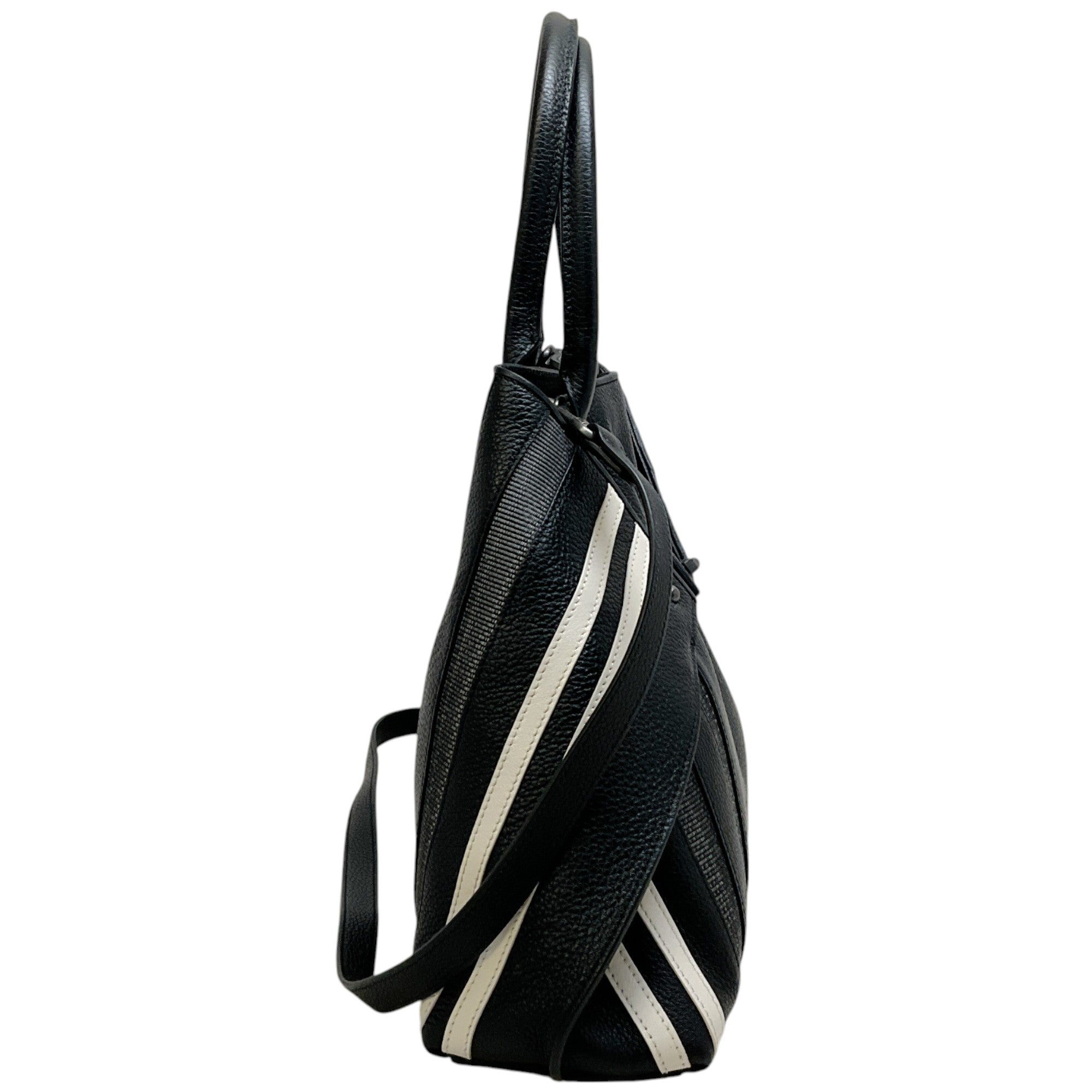 Akris Black / White Stripe Leather Bag