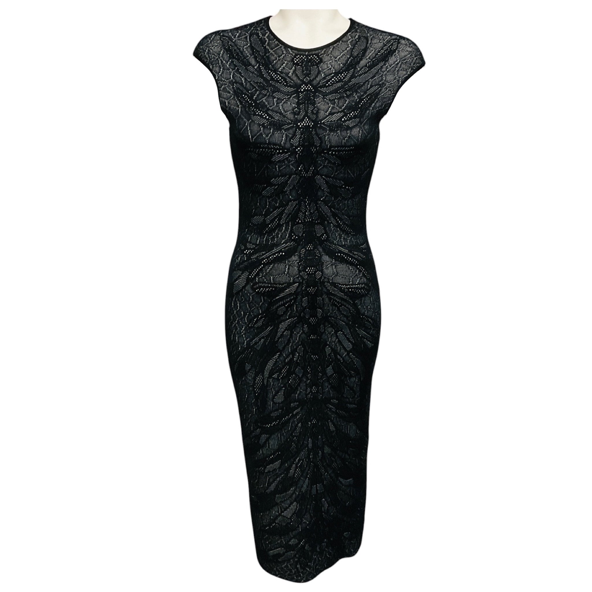 Alexander McQueen Black Fitted Knit Midi Dress
