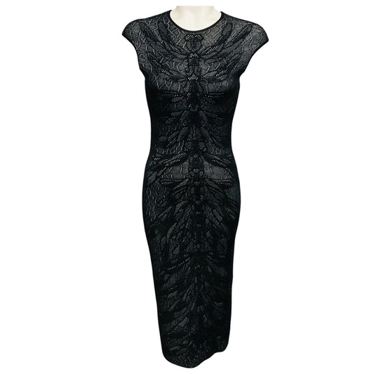 Alexander McQueen Black Fitted Knit Midi Dress