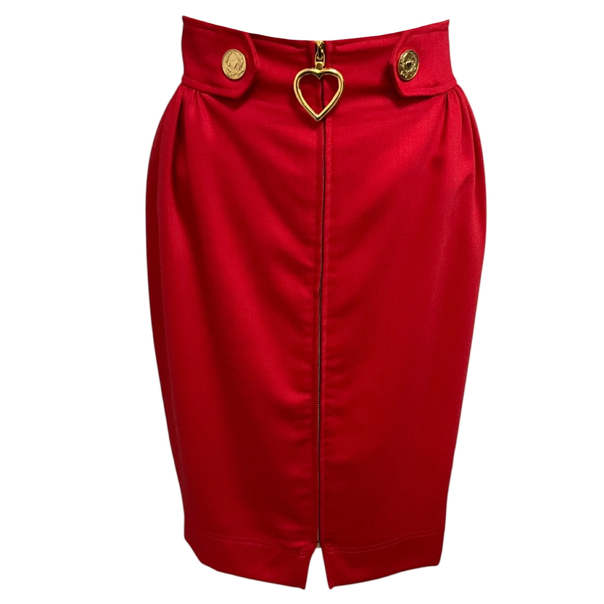 Moschino Cheap and Chic Red Wool Pencil Skirt with Gold Heart Zipper