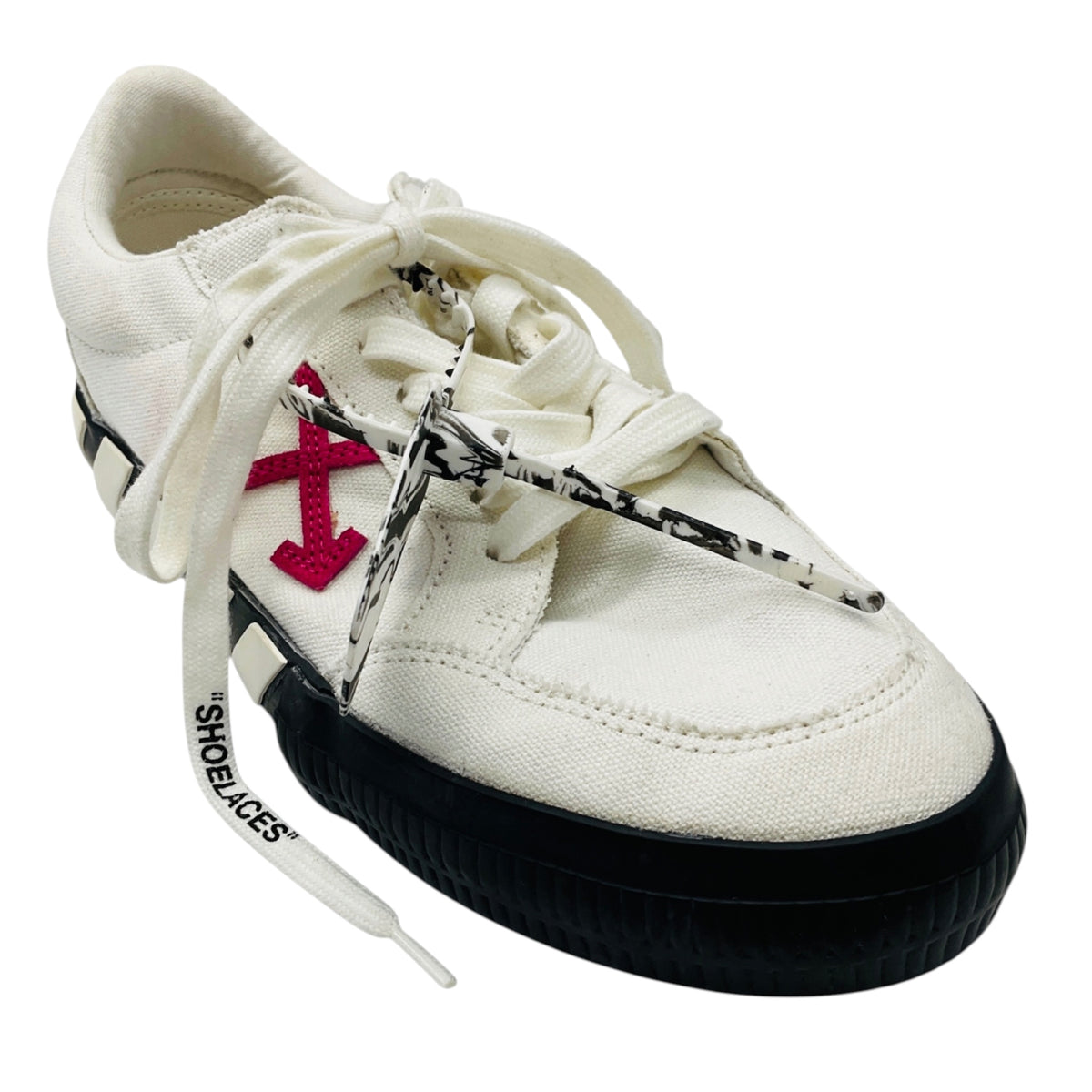 Off-White White / Black Multi Vulcanized Canvas Low Top Sneakers with Zip Tie Detail