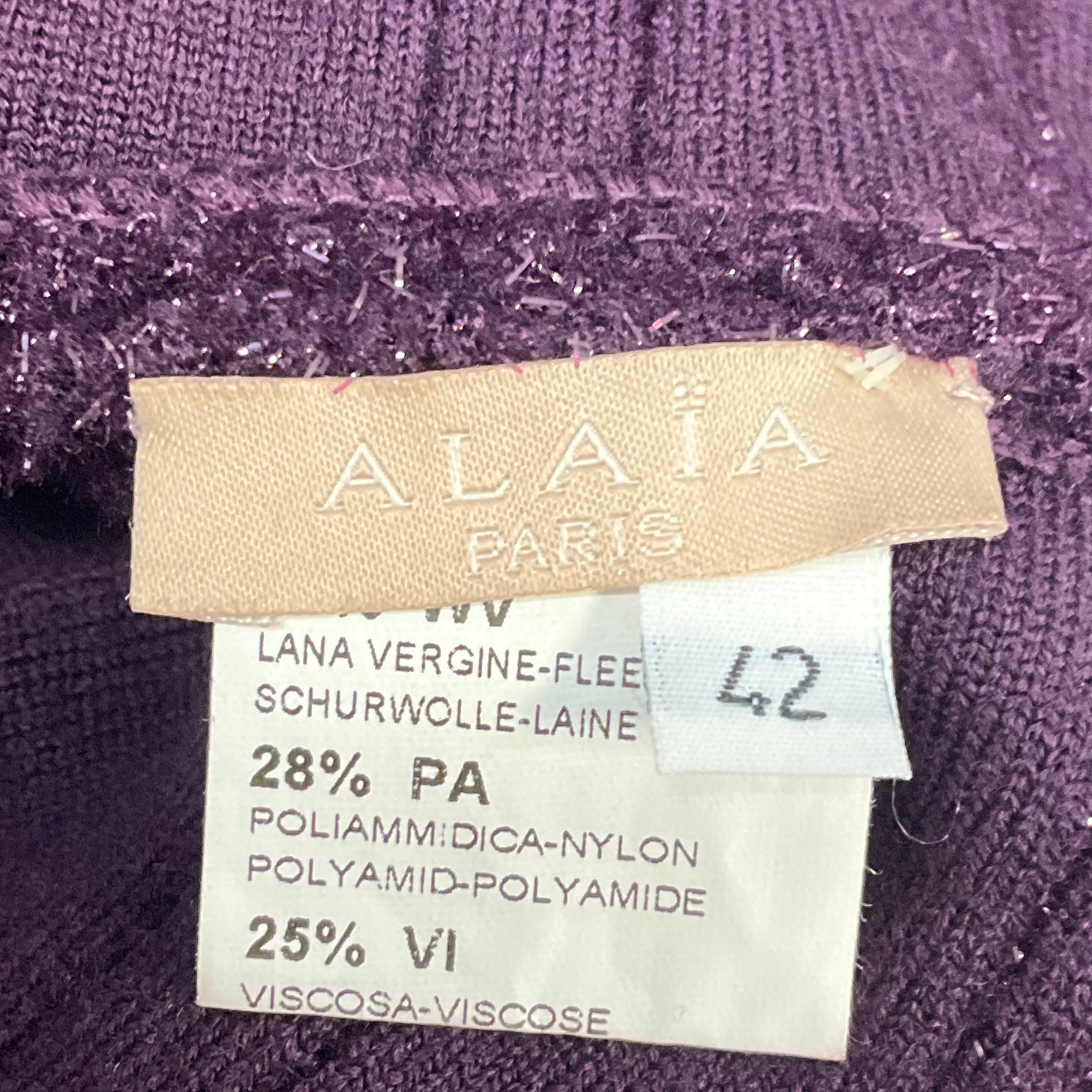 Alaia Purple Sleeveless V-Neck Shimmer Knit Flared Midi Dress
