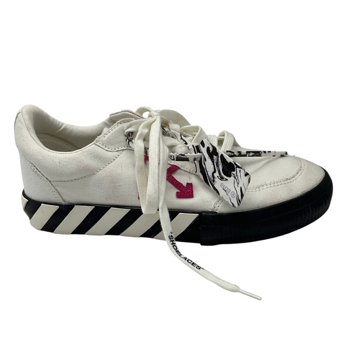 Off-White White / Black Multi Vulcanized Canvas Low Top Sneakers with Zip Tie Detail