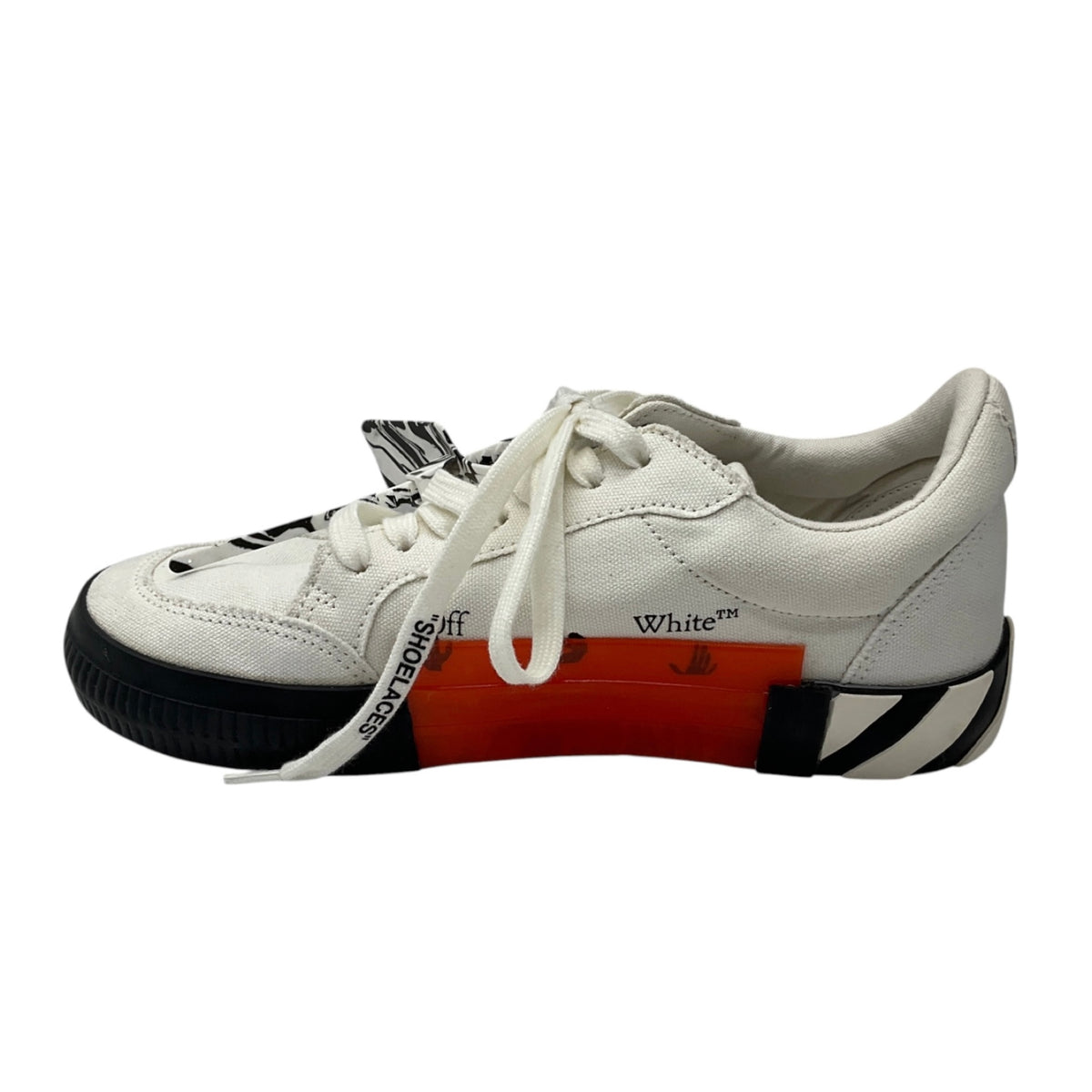 Off-White White / Black Multi Vulcanized Canvas Low Top Sneakers with Zip Tie Detail