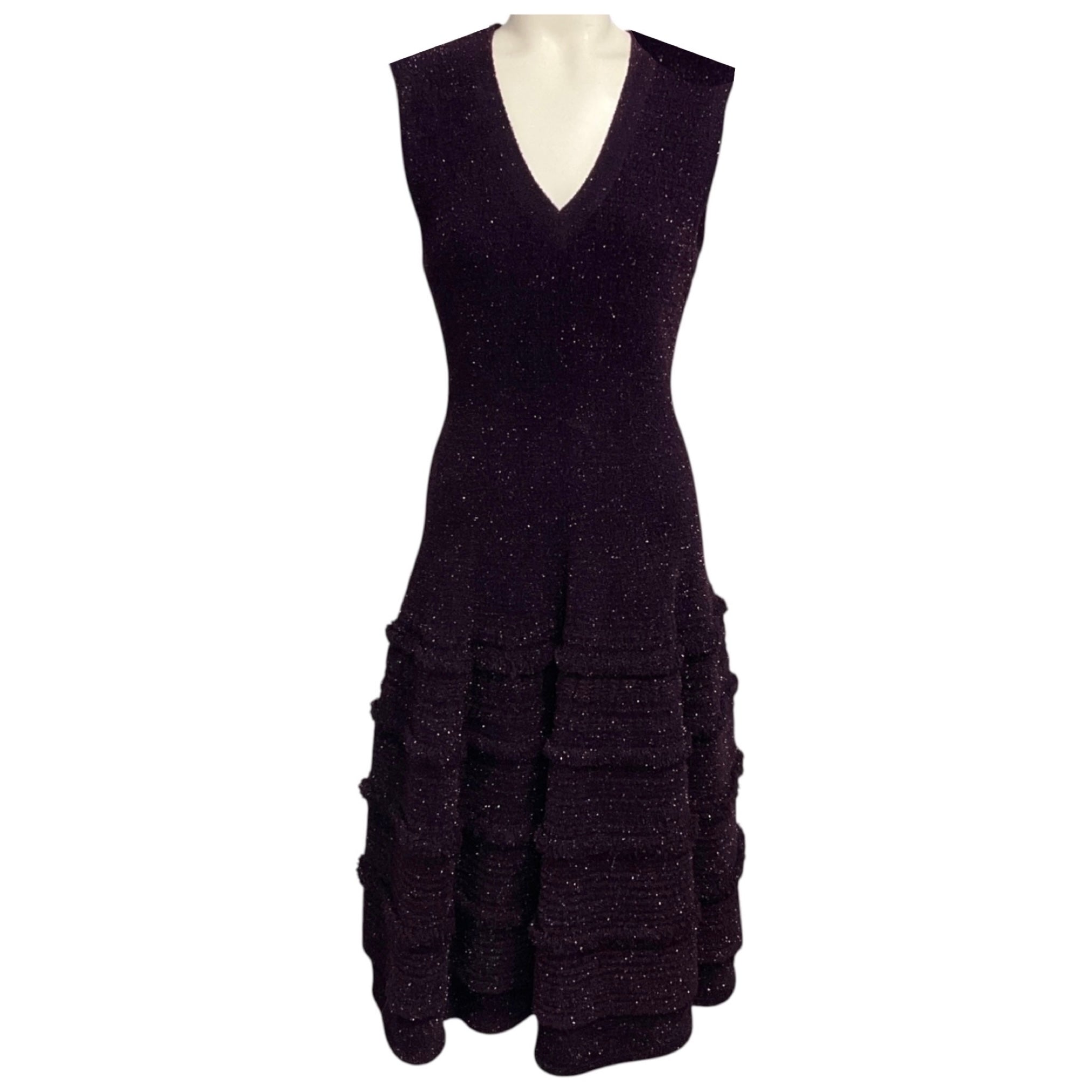 Alaia Purple Sleeveless V-Neck Shimmer Knit Flared Midi Dress