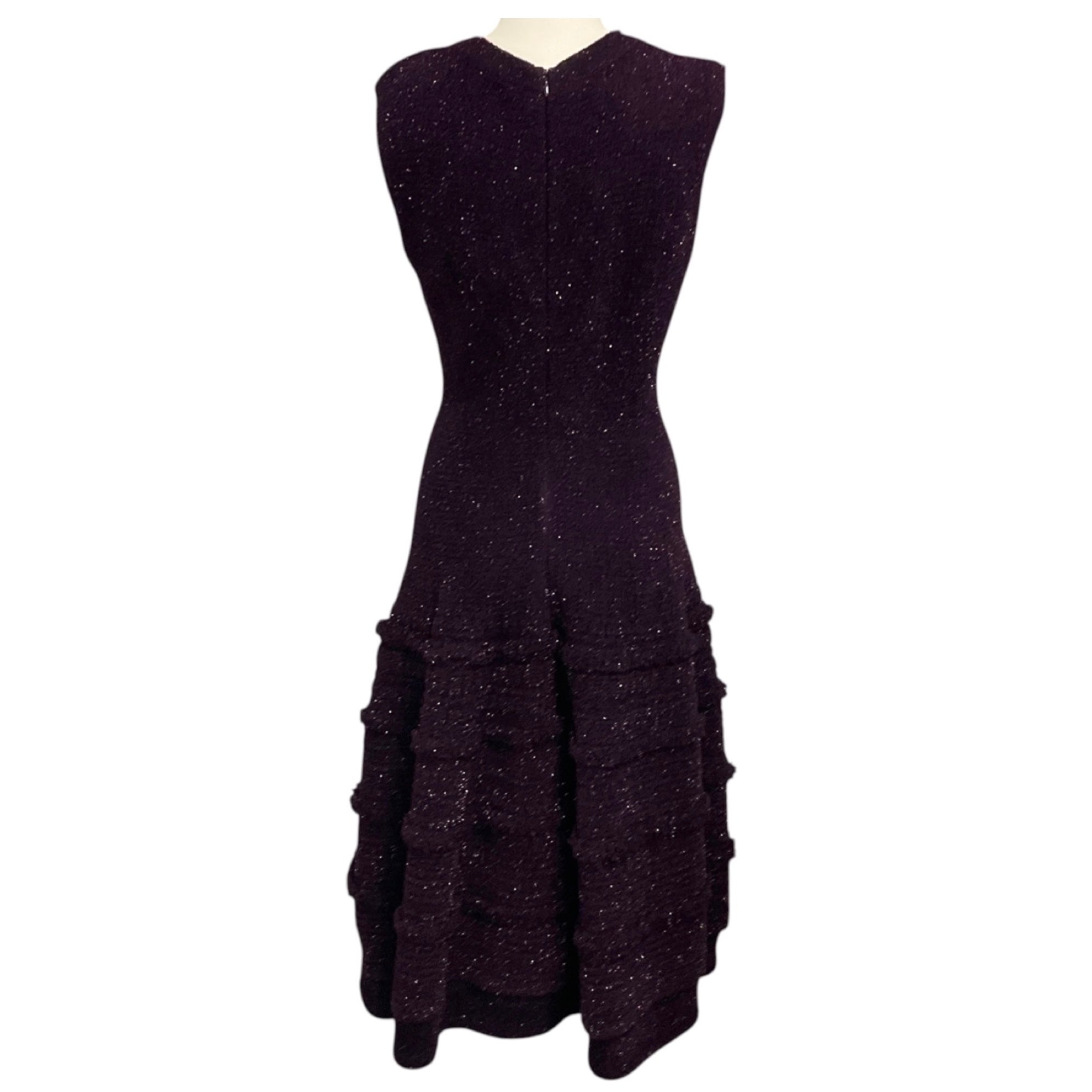 Alaia Purple Sleeveless V-Neck Shimmer Knit Flared Midi Dress