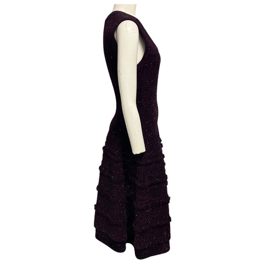 Alaia Purple Sleeveless V-Neck Shimmer Knit Flared Midi Dress