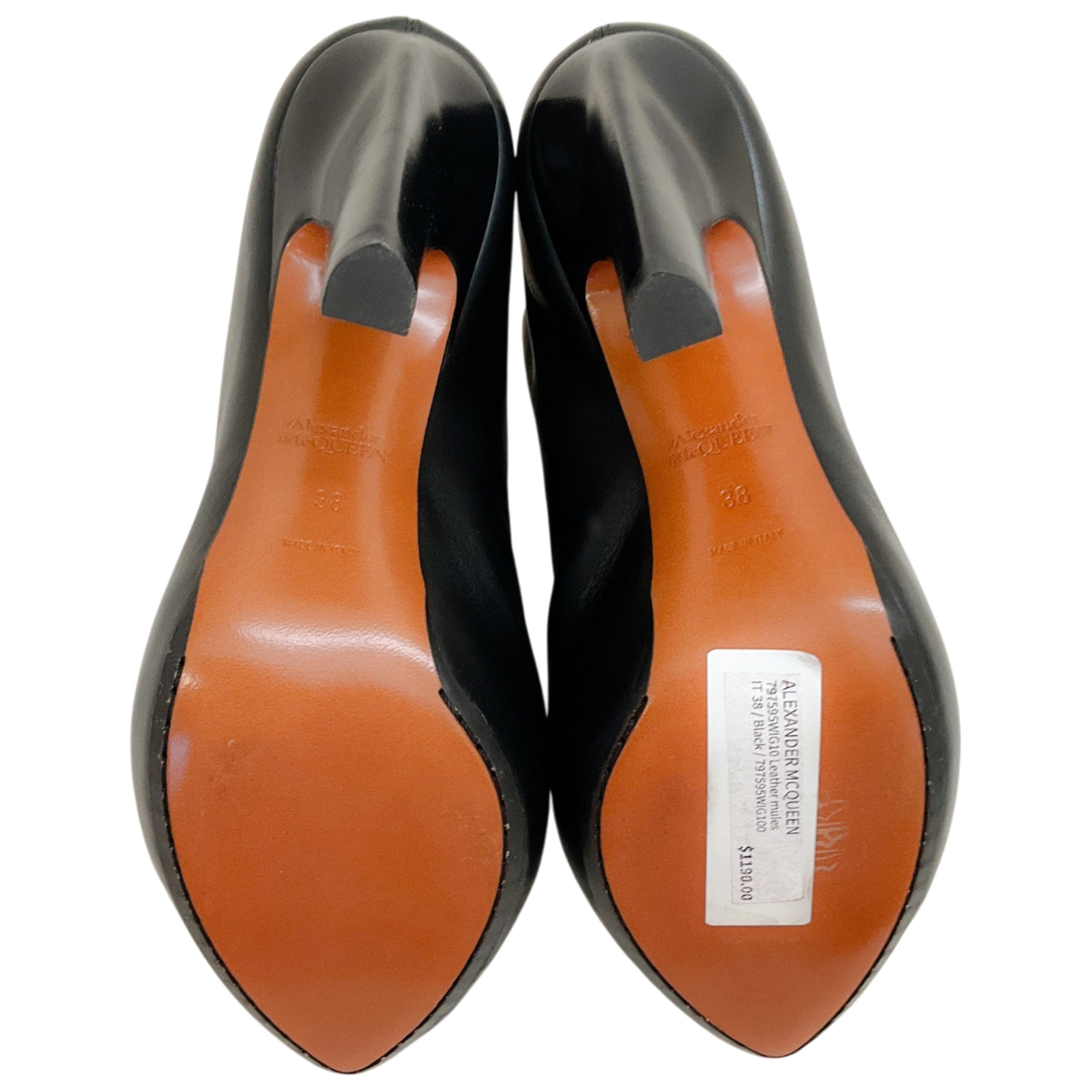 Alexander McQueen Black Leather Slip On Platform Mules