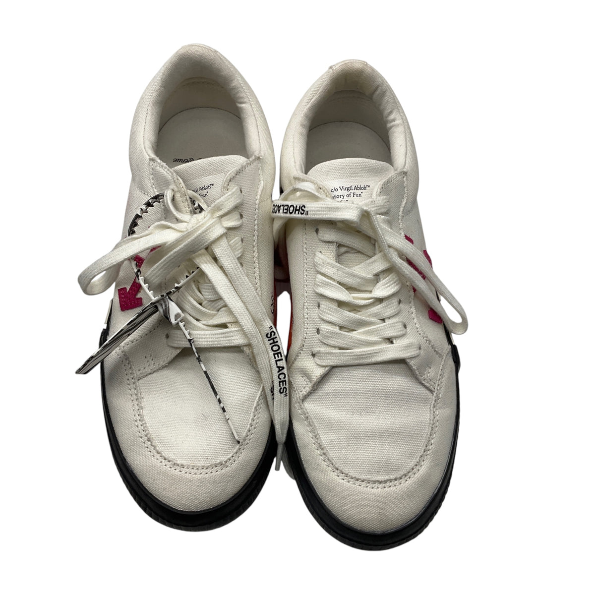 Off-White White / Black Multi Vulcanized Canvas Low Top Sneakers with Zip Tie Detail