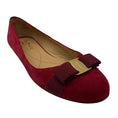 Load image into Gallery viewer, Salvatore Ferragamo Red Suede Flats with Grograin Bow and Gold Hardware
